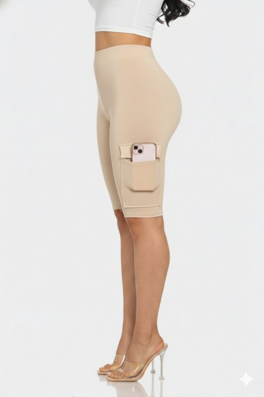 Solid Biker Shorts With Cargo