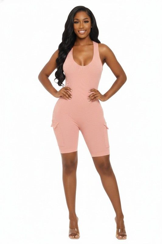 Seamless Muscle Tank Cargo Romper