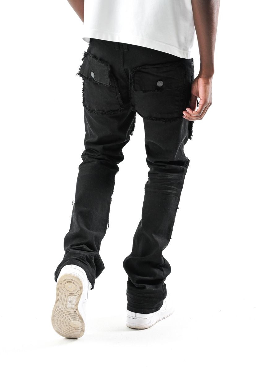 STRETCH STACK PANTS WITH FRAYED POCKETS