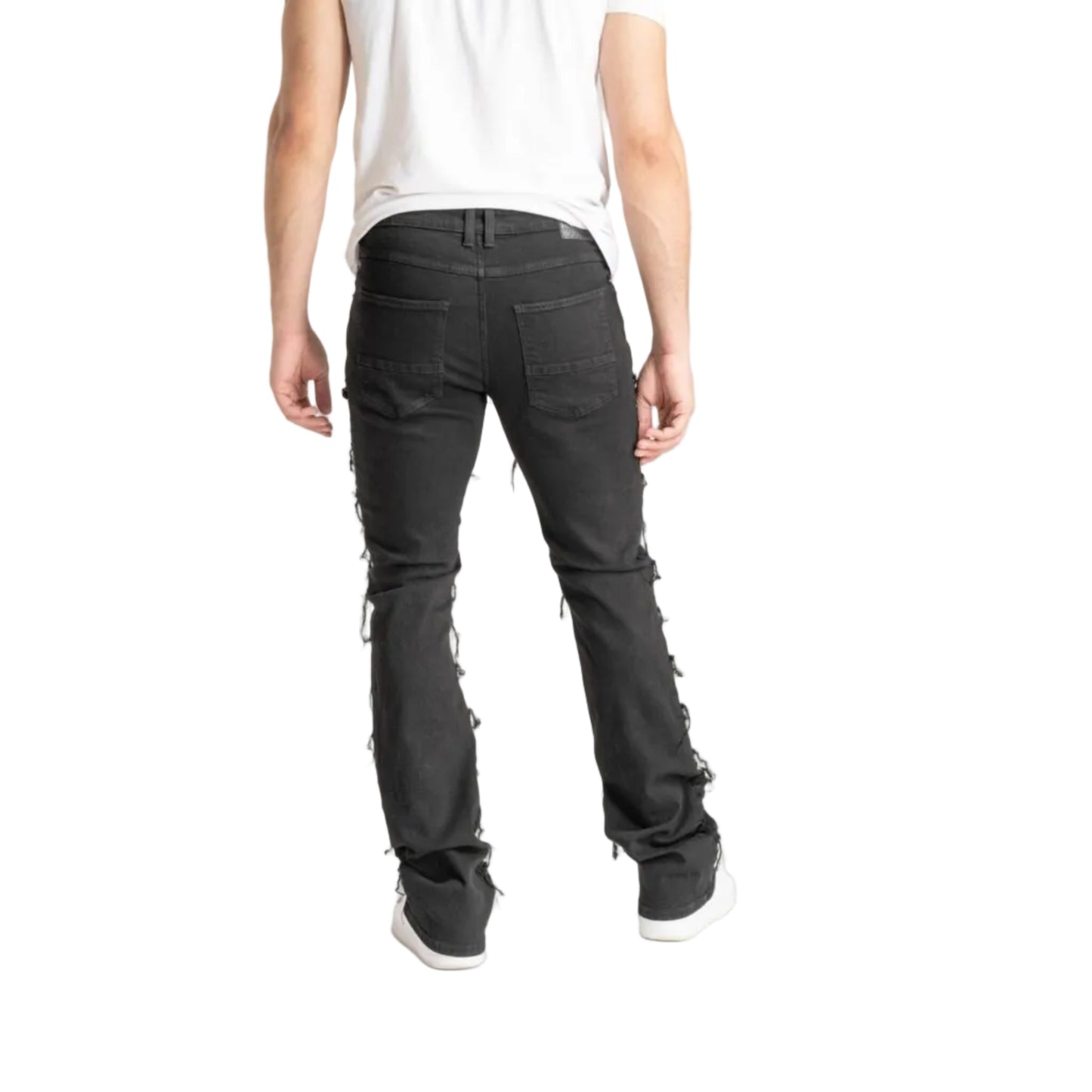 STRETCH STACK PANTS WITH FRAYED POCKETS