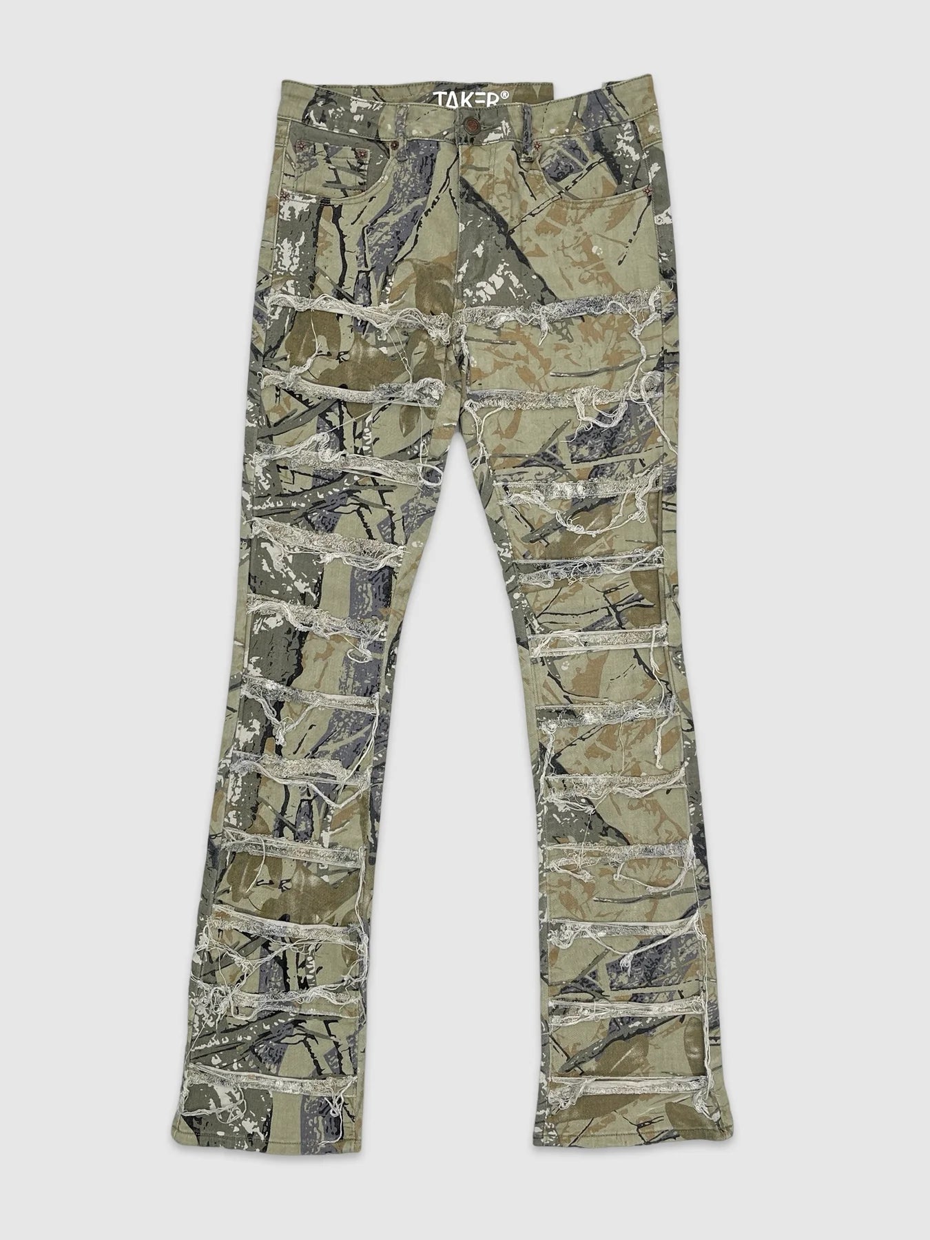 Hunter Camo Frayed Stacked Pants