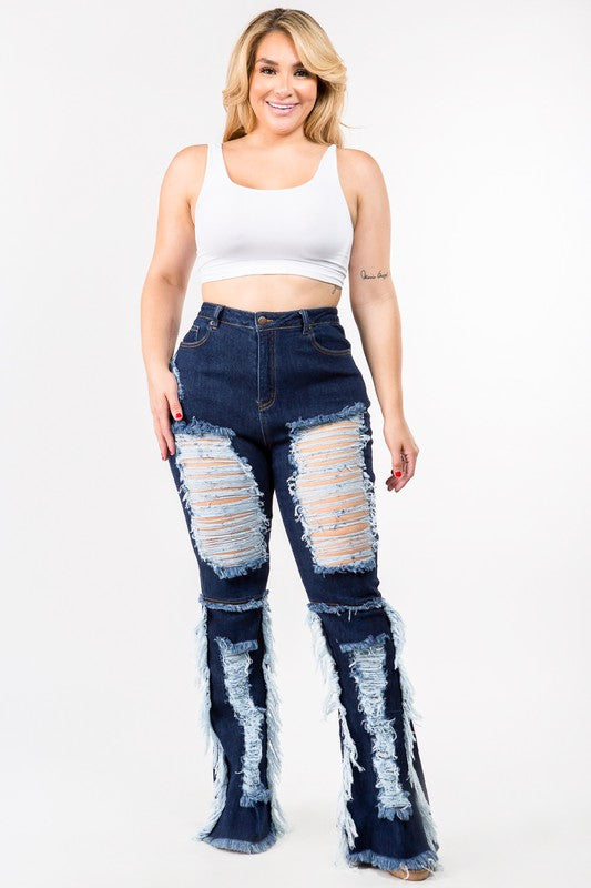 Curvy High Waisted Frayed Jeans