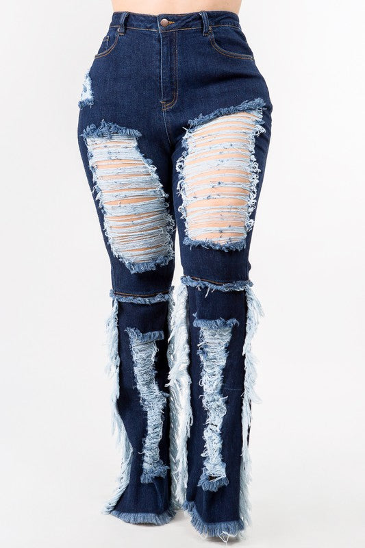 Curvy High Waisted Frayed Jeans