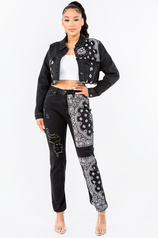 Curvy Bandana Patch Jean Jacket Set