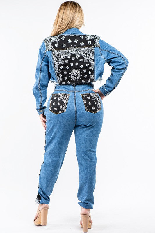 Curvy Bandana Patch Jean Jacket Set