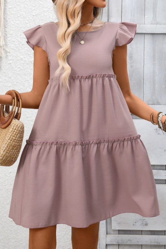 Ruffle Sleeve Tiered Boho Dress