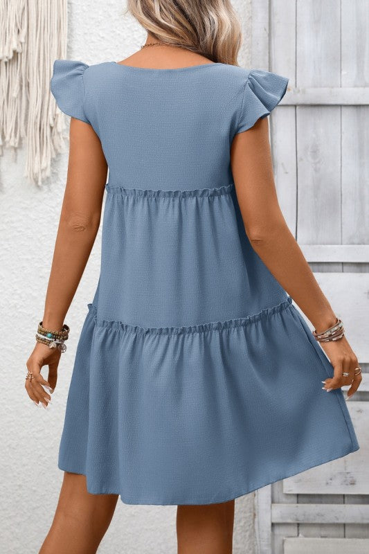 Ruffle Sleeve Tiered Boho Dress