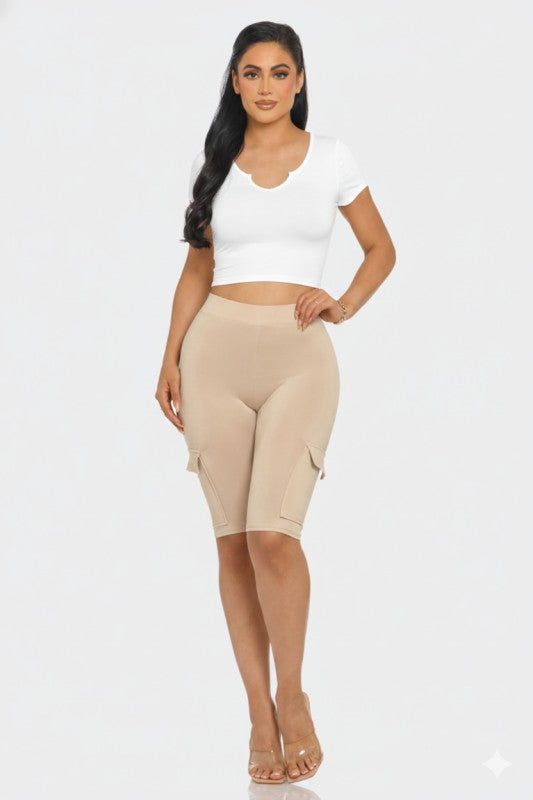 Solid Biker Shorts With Cargo