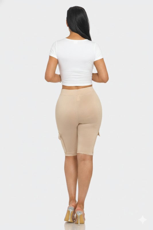 Solid Biker Shorts With Cargo
