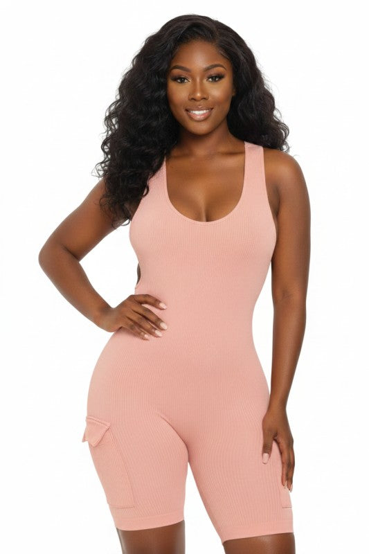 Seamless Muscle Tank Cargo Romper
