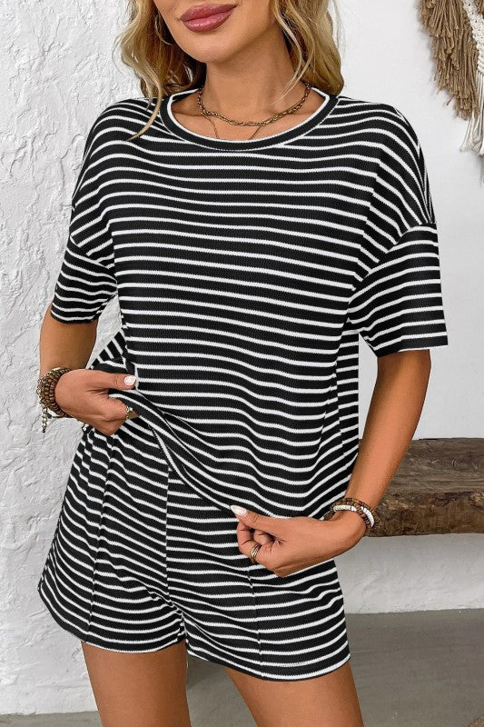 Striped Lounge Set Casual Two Piece Shorts Set
