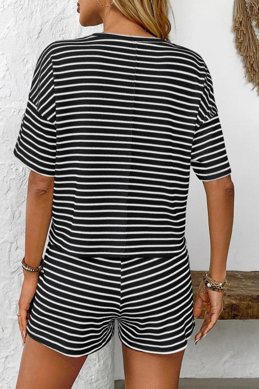 Striped Lounge Set Casual Two Piece Shorts Set