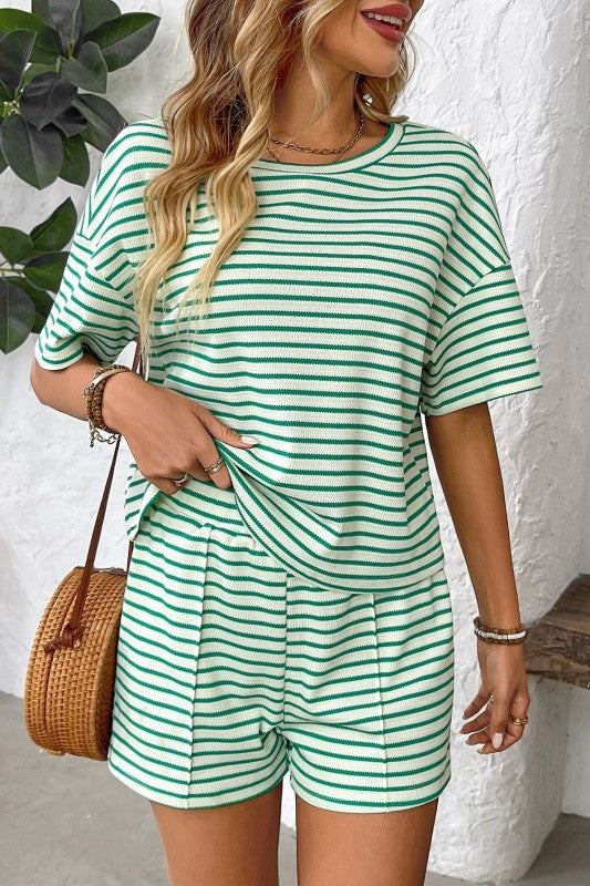 Striped Lounge Set Casual Two Piece Shorts Set