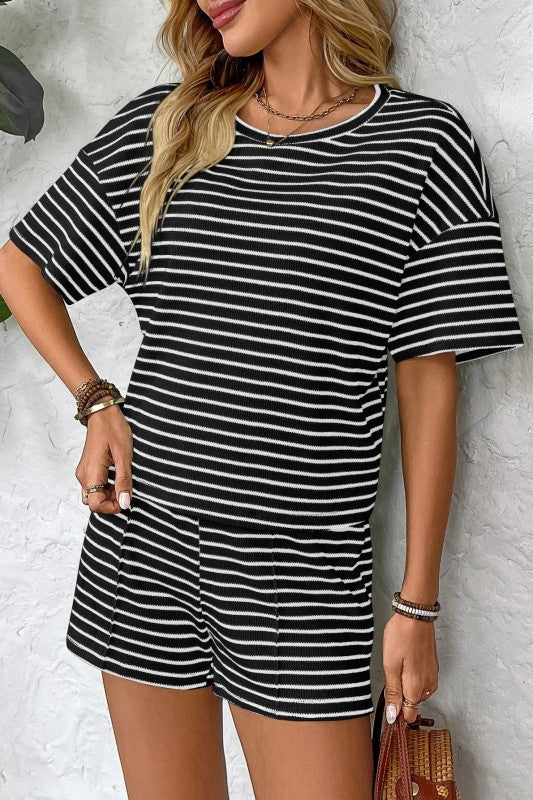 Striped Lounge Set Casual Two Piece Shorts Set