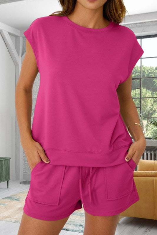 Casual Short Sleeve Top And Shorts Set Outfit