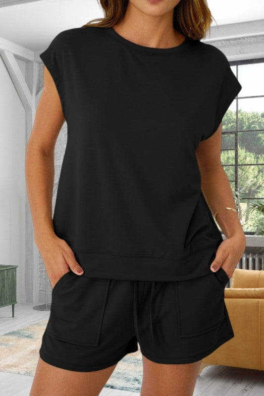 Casual Short Sleeve Top And Shorts Set Outfit