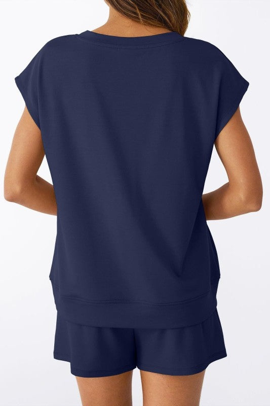 Womens V Neck Tee And Shorts Lounge Set Summer