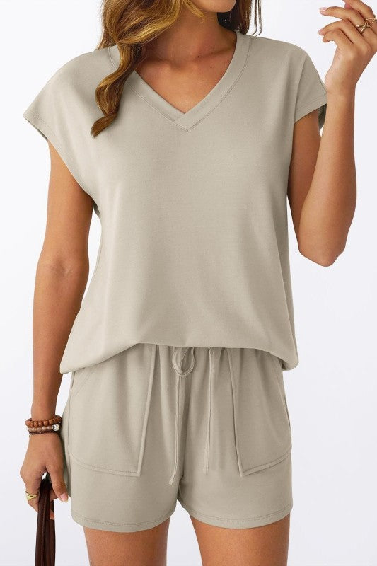 Womens V Neck Tee And Shorts Lounge Set Summer