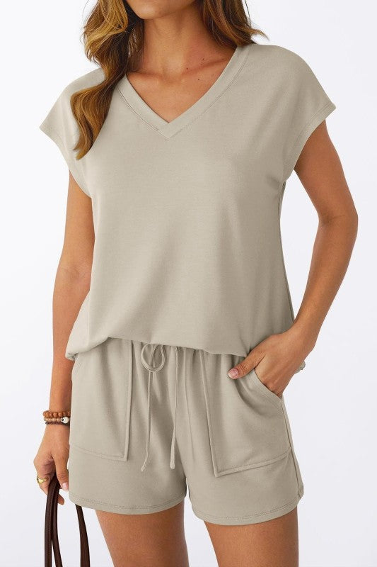 Womens V Neck Tee And Shorts Lounge Set Summer
