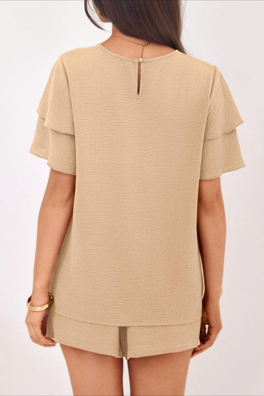 Casual Short Sleeve Top And Shorts Set