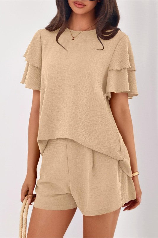 Casual Short Sleeve Top And Shorts Set