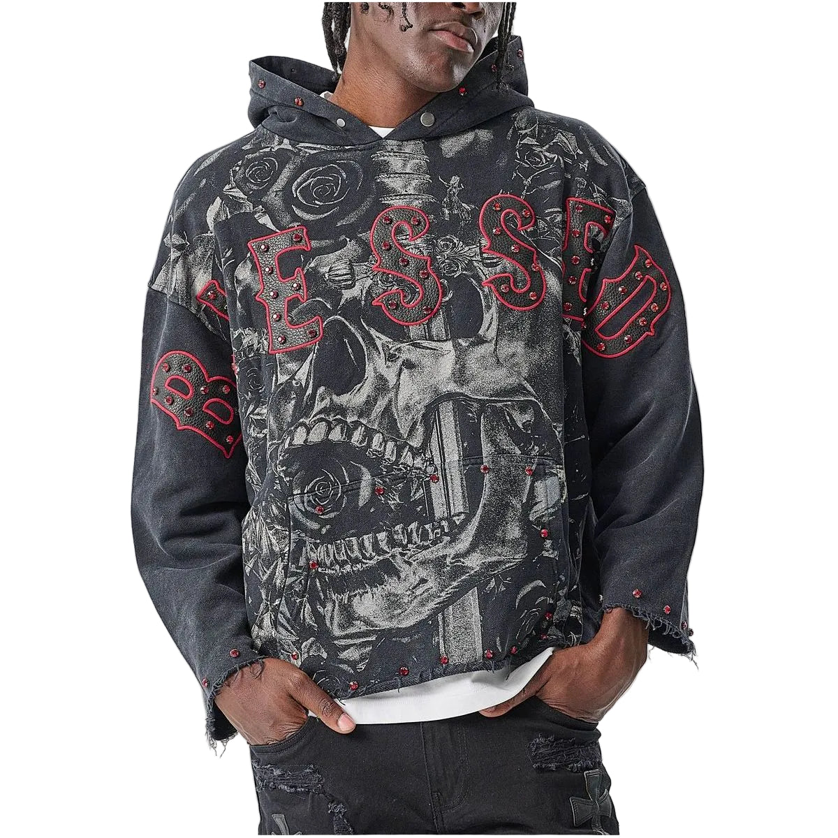 RAW-EDGE CROPPED FRENCH-TERRY HOODIE