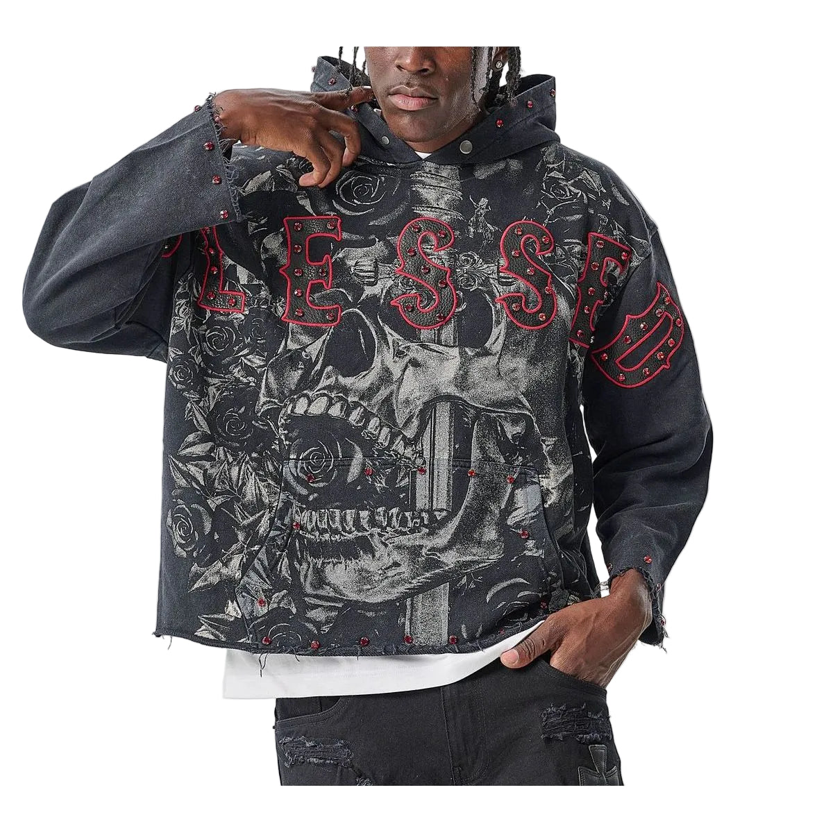 RAW-EDGE CROPPED FRENCH-TERRY HOODIE