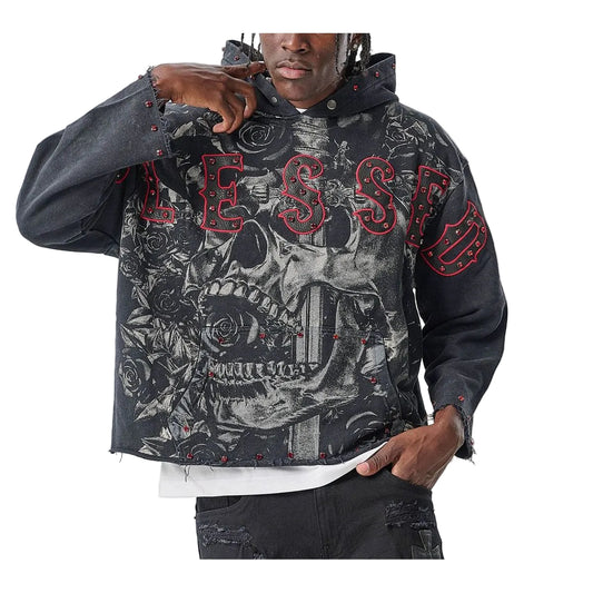 RAW-EDGE CROPPED FRENCH-TERRY HOODIE