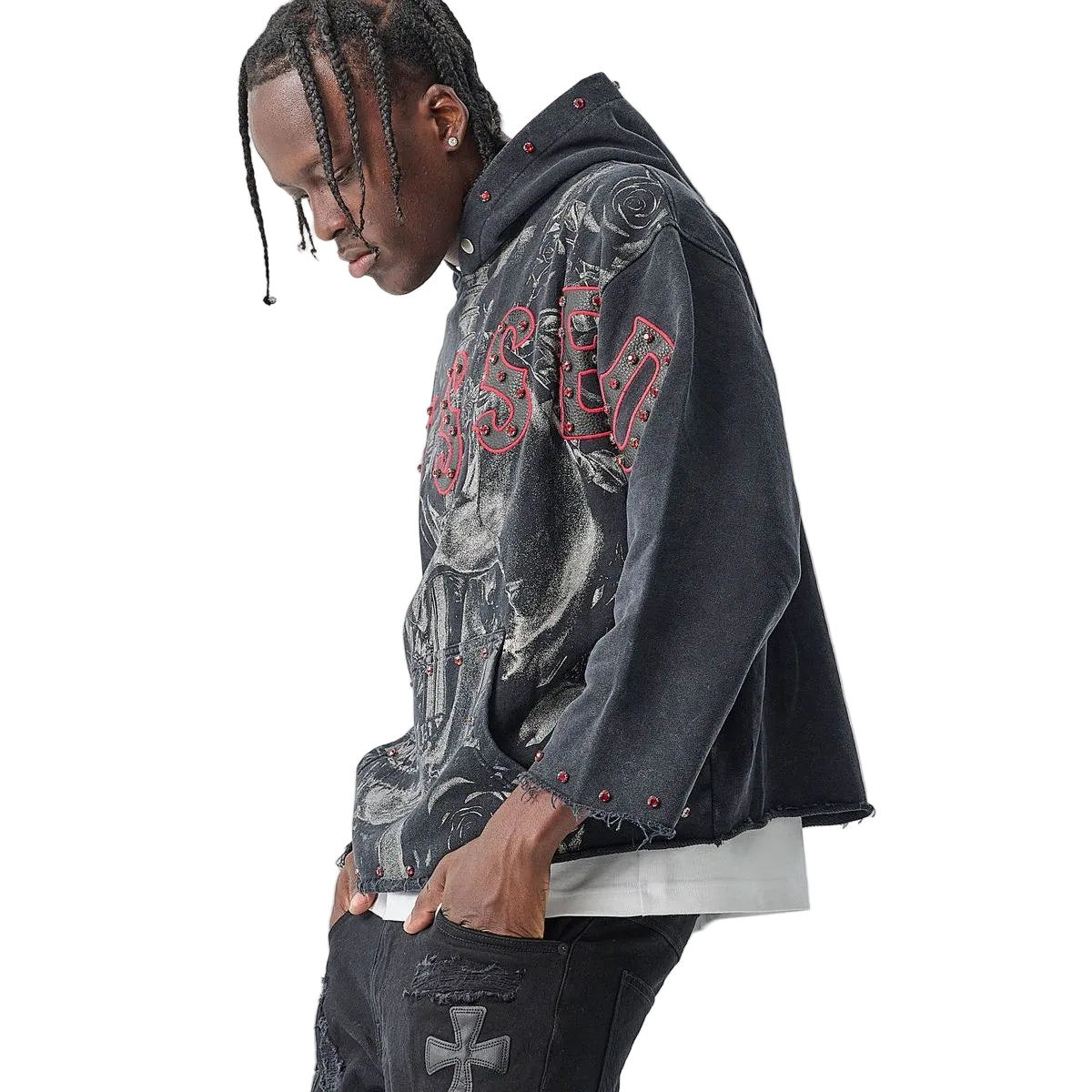 RAW-EDGE CROPPED FRENCH-TERRY HOODIE