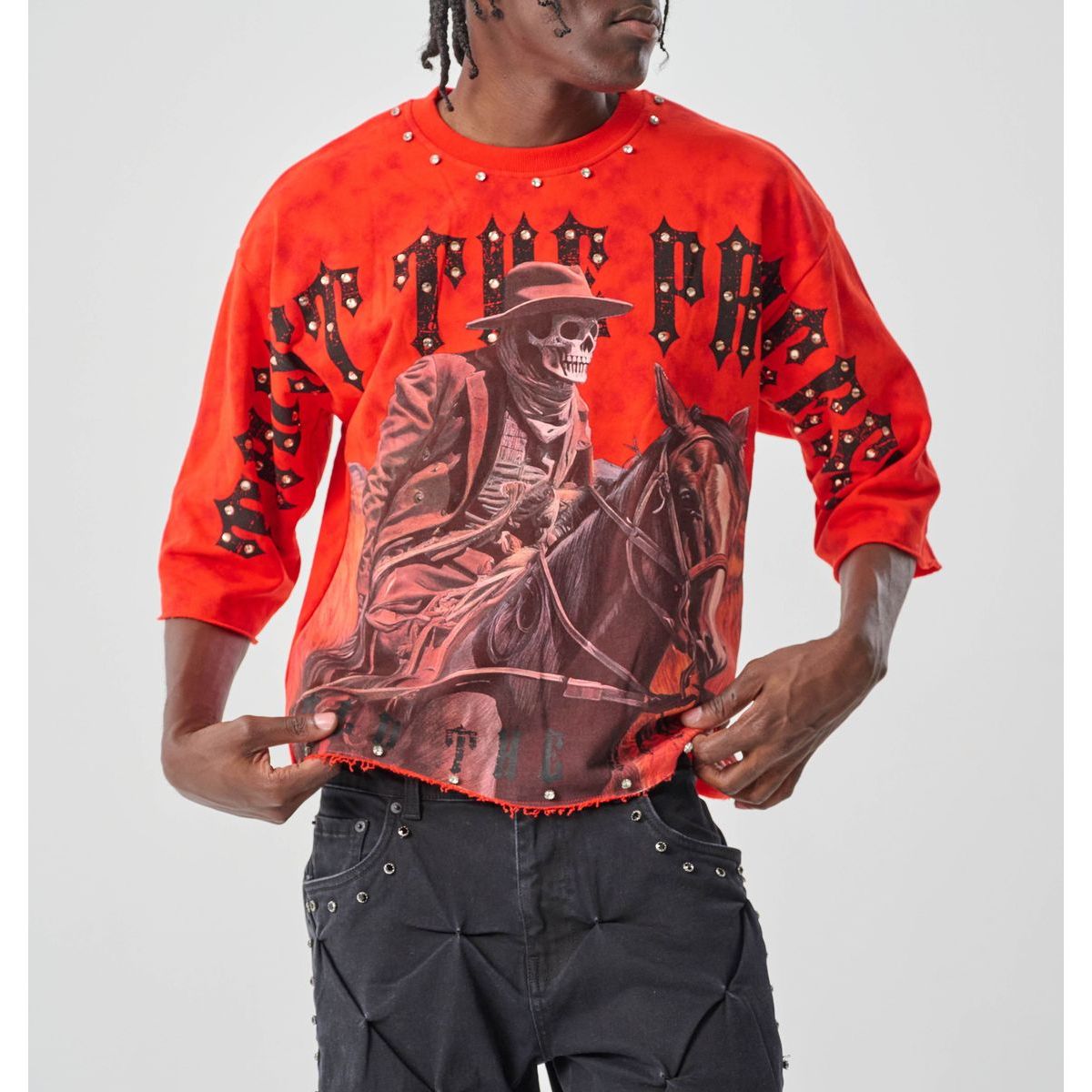 CROPPED T-SHIRT WITH RHINESTONES