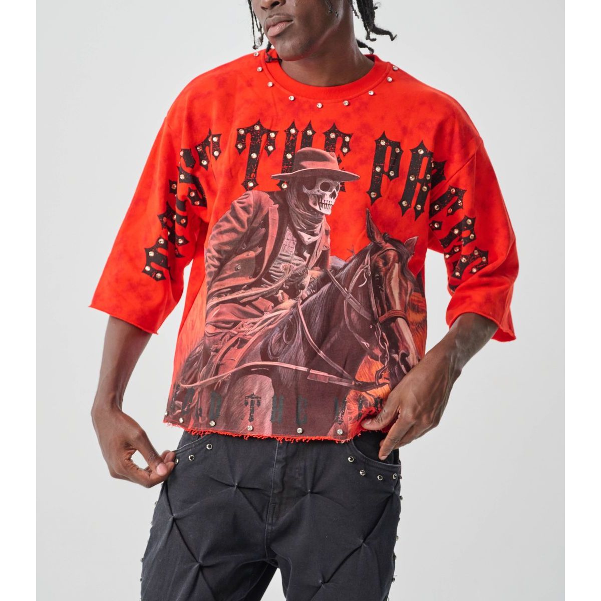 CROPPED T-SHIRT WITH RHINESTONES