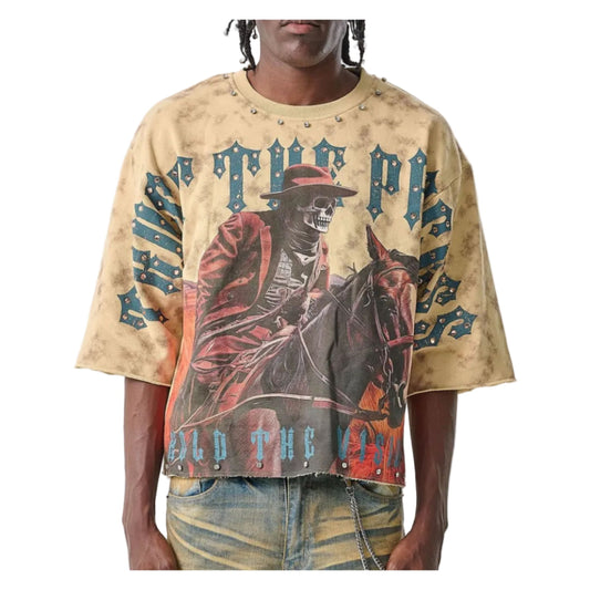 CROPPED T-SHIRT WITH RHINESTONES-Trust the Process-Khaki