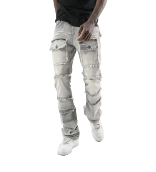 STRETCH STACK PANTS WITH FRAYED POCKETS