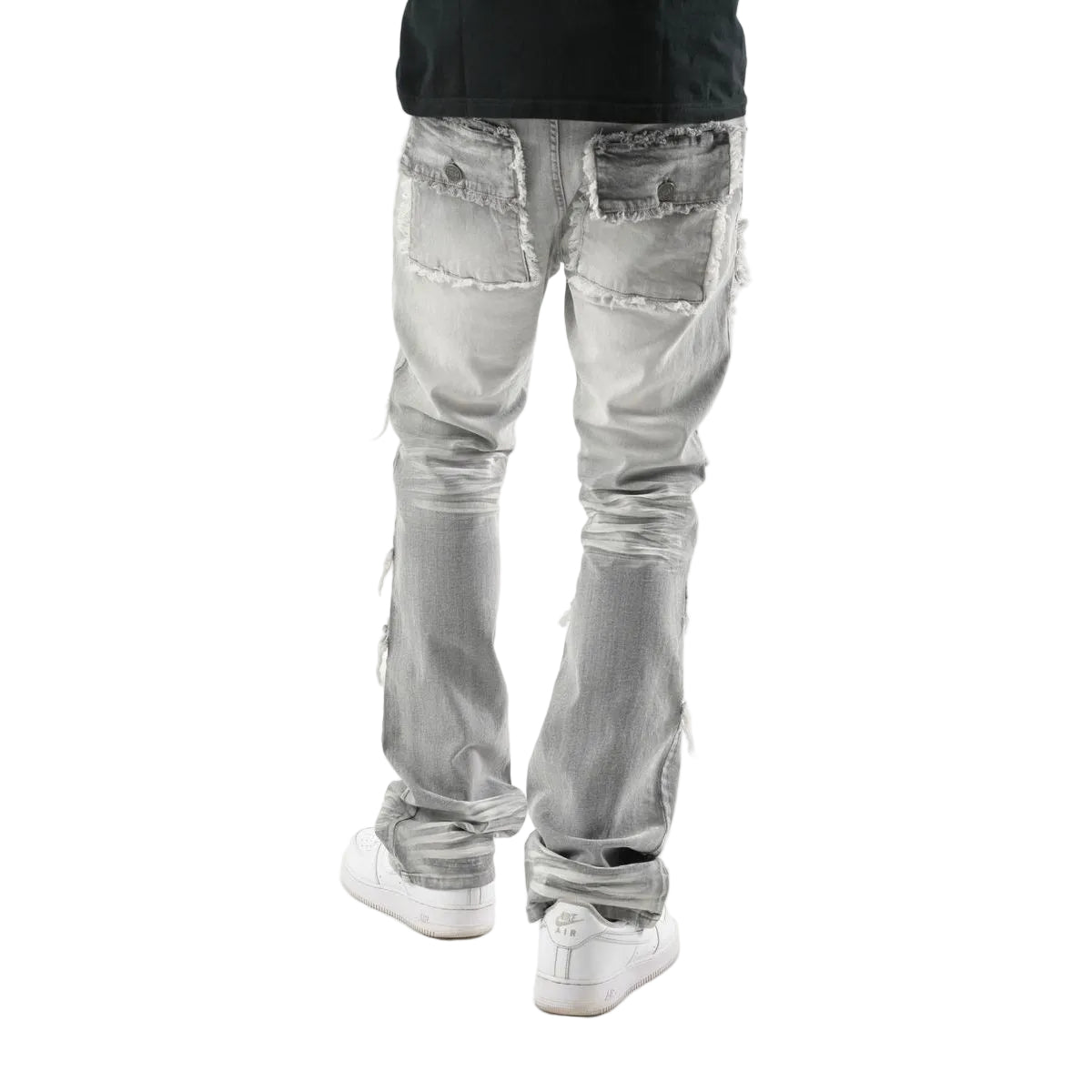 STRETCH STACK PANTS WITH FRAYED POCKETS