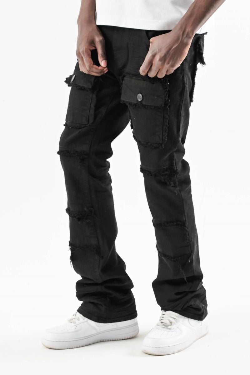 STRETCH STACK PANTS WITH FRAYED POCKETS
