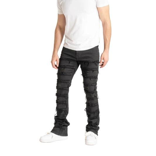STRETCH STACK PANTS WITH FRAYED POCKETS