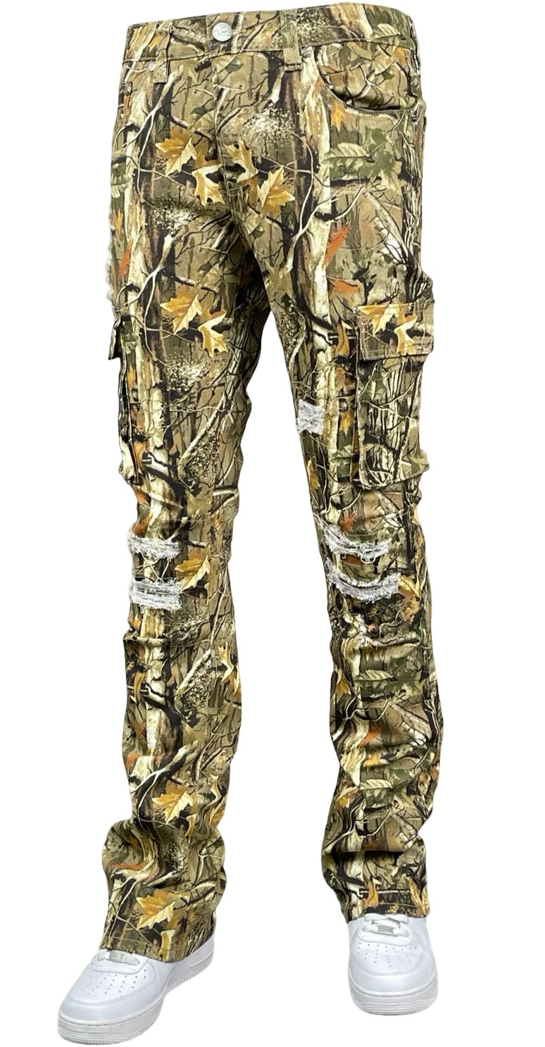 CAMO CARGO STACKED PANTS