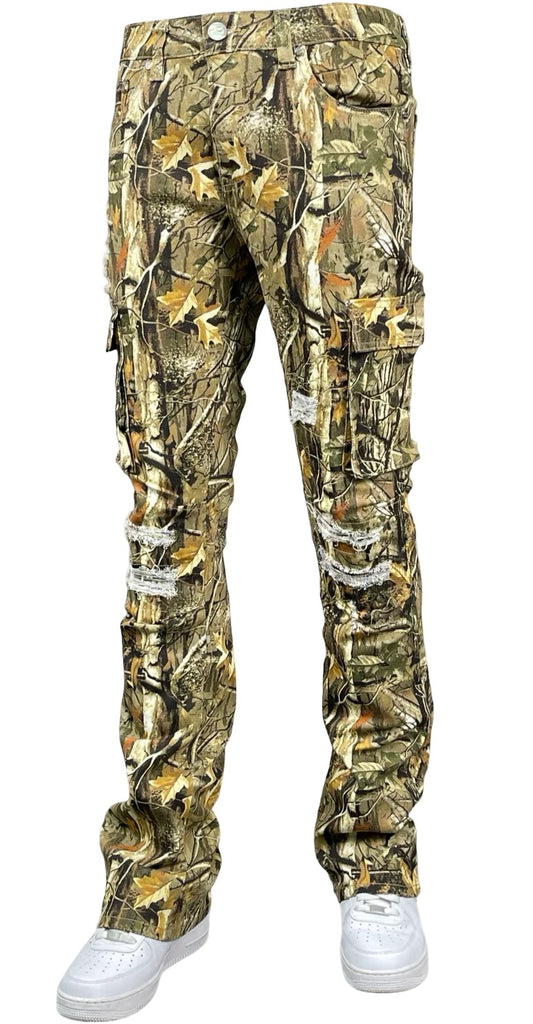 CAMO CARGO STACKED PANTS