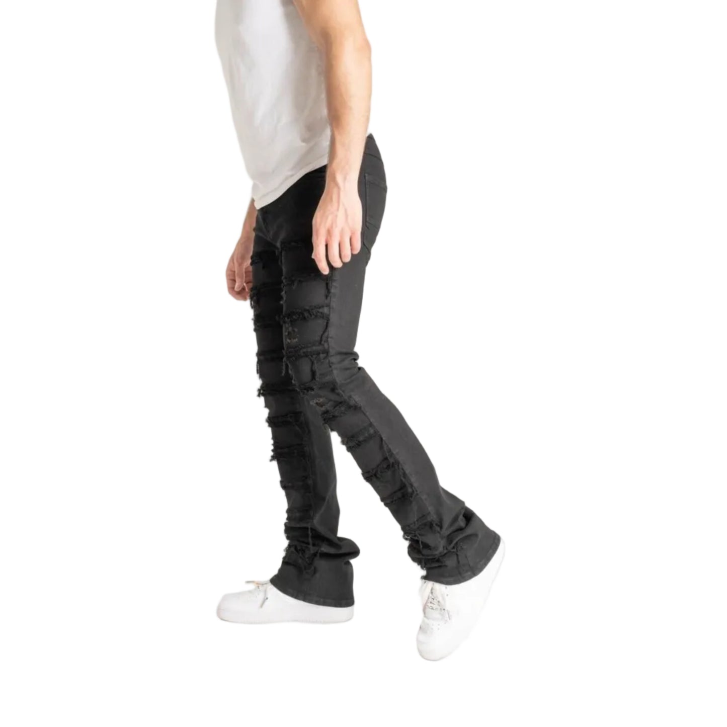 STRETCH STACK PANTS WITH FRAYED POCKETS