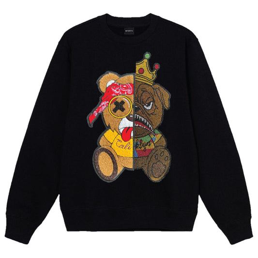 Split Bear Pug Chenille Rhinestone Crewneck