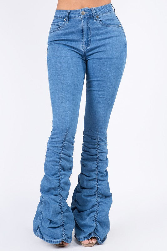 PLUS SIZE BOTTOM SHIRRING HIGH WAISTED JEANS