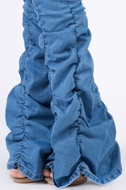 PLUS SIZE BOTTOM SHIRRING HIGH WAISTED JEANS