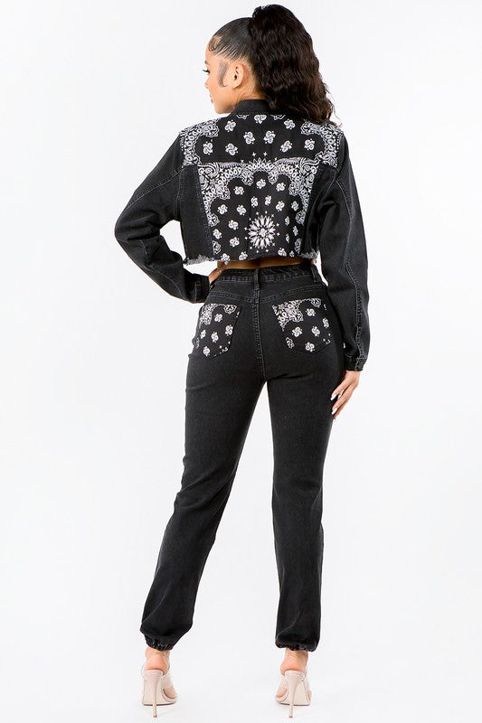Curvy Bandana Patch Jean Jacket Set