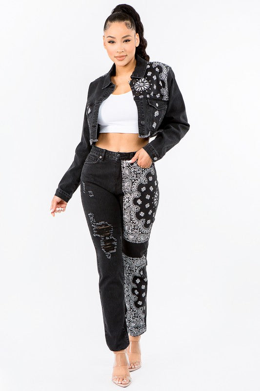 Curvy Bandana Patch Jean Jacket Set