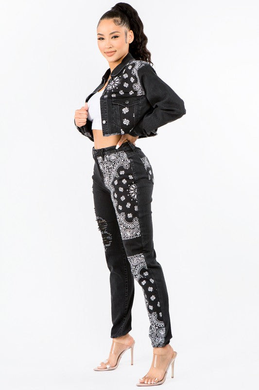 Curvy Bandana Patch Jean Jacket Set
