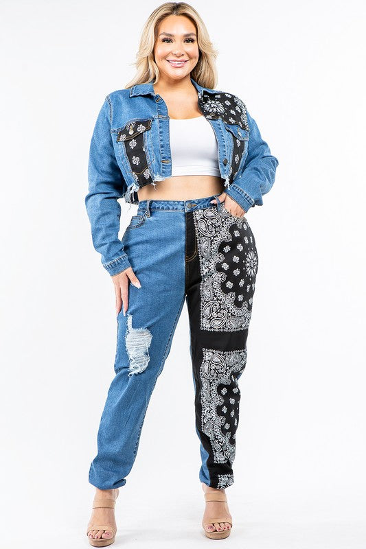Curvy Bandana Patch Jean Jacket Set