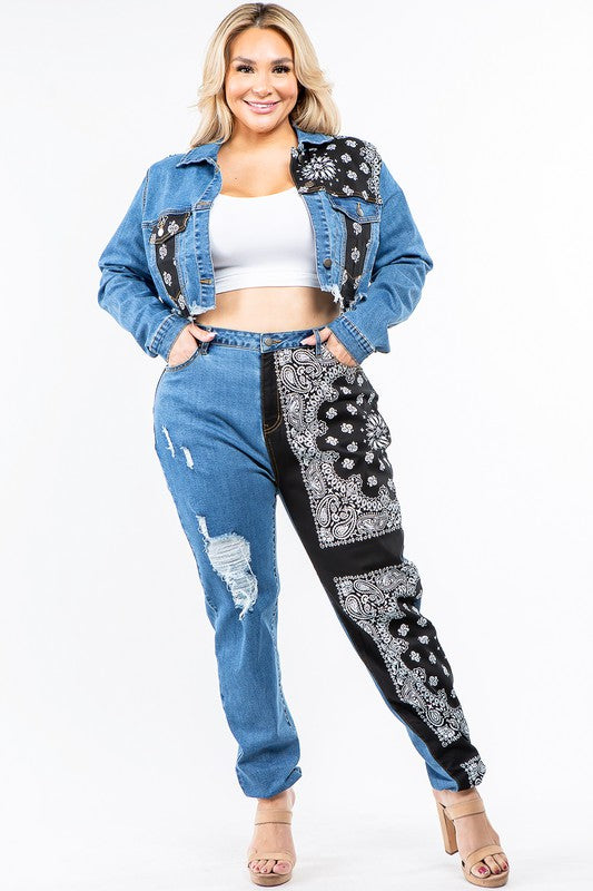 Curvy Bandana Patch Jean Jacket Set