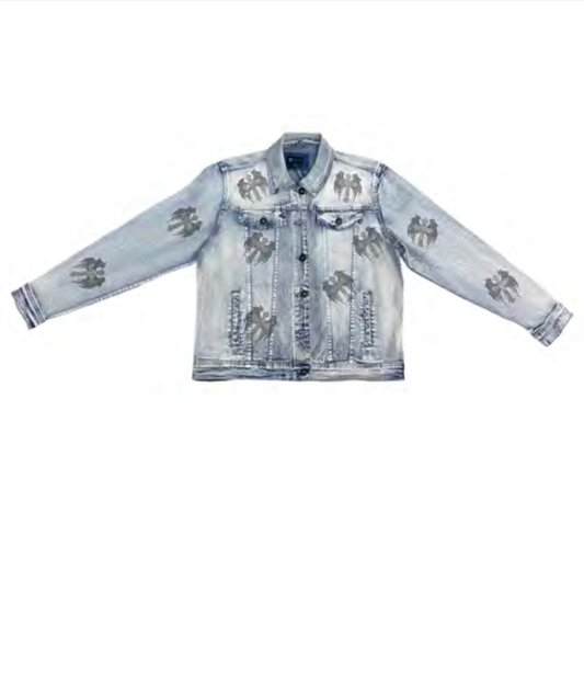 Rhinestone Cross Wing Denim Jacket