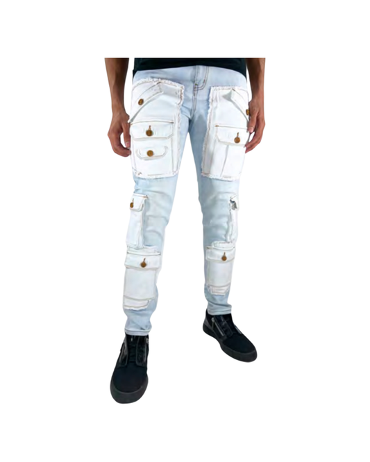 Lt. Blue Wash Cargo Pocket Skinny Jeans