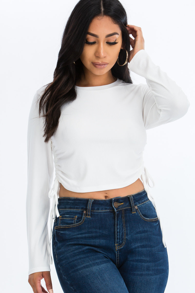 Adjustable strap ruched side top